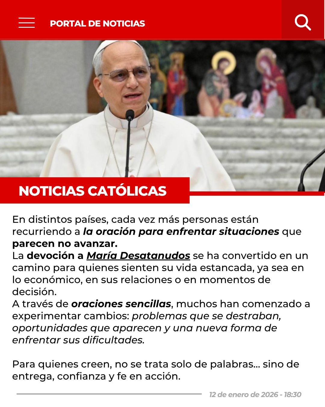 Noticia sobre la Virgen Desatanudos